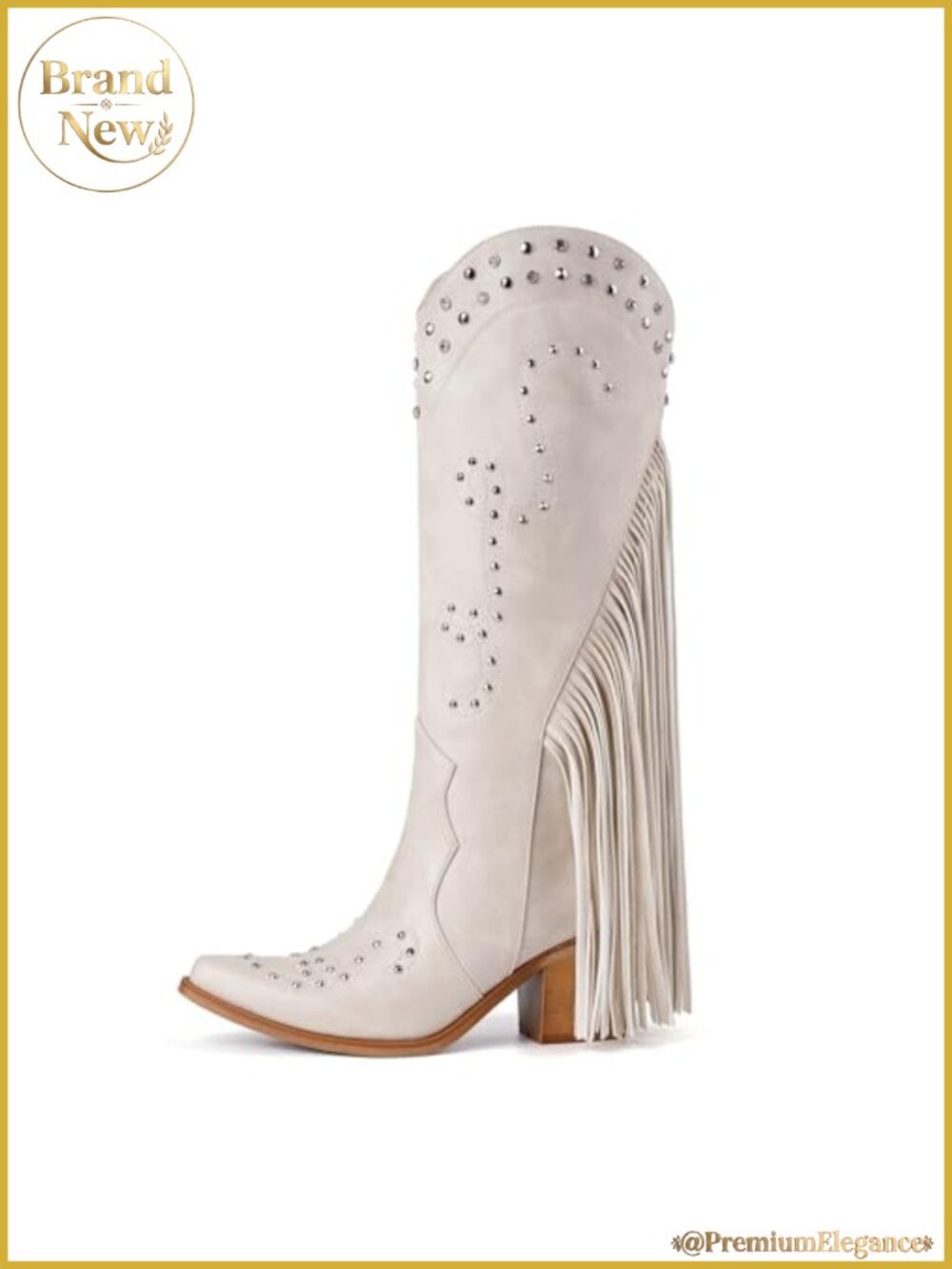 Fringe Rhinestone Pointed Toe Knee High Cowgirl Boots Women's 2.8in Chunky Heel